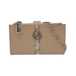 Gattinoni Roma Portafoglio Donna con Doppia Zip in Ecopelle Beige con Catena e Chiusura con Bottone