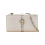 Gattinoni Roma Portafoglio-Pochette Donna con Logo Frontale in Ecopelle Bianco con Catena Argento