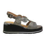 Keys Sandalo Donna in Tessuto Laminato Piombo con Zeppa e Cinturino