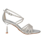 Albano Vanity Sandalo Donna con Tacco a Spillo 70mm e con Fasce Strass Incrocio Fontale in Colore Argento - 37 39