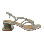 Ferrè Sandalo Donna in Ecopelle Laminata Argento con Strass e Tacco Largo di 4,5cm