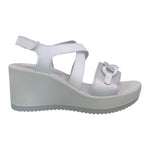 Enval Soft Sandalo Bianca Argento con Catena e Zeppa da Donna