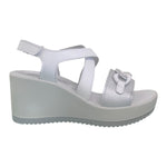 Enval Soft Sandalo Bianca Argento con Catena e Zeppa da Donna