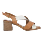 Melluso Sandalo Donna in Pelle Cuoio con Inserti Dorati e Tacco Largo 65mm