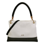 M Brc Borsa a Spalla Donna Linea Chiodo in Pelle Bianca Nera con Tracolla