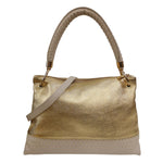 M Brc Borsa a Spalla Donna Linea Chiodo in Pelle Oro Avorio con Tracolla