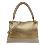 M Brc Borsa a Spalla Donna Linea Chiodo in Pelle Oro Avorio con Tracolla