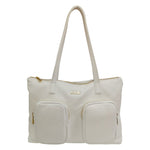 M Brc Shopping Bag Donna Linea Voyager in Pelle BIanca con Tasconi Frontali