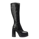 Cult Stivale Alto Donna in Pelle Nera con Tacco Largo 120mm e Plateau 40mm