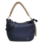 Caleidos Borsa a Spalla Donna in Pelle Blu Beige con Manico Intrecciato e Tracolla