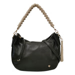 Caleidos Borsa a Spalla Donna in Pelle Nero Beige con Manico Intrecciato e Tracolla