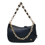 Caleidos Borsa a Spalla Donna in Pelle Martellata Blu Notte con Doppia Catena Dorata