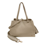 Caleidos Borsa a Spalla Grande Donna in Pelle Beige con Doppia Tracolla