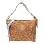 Caleidos Borsa a Spalla Donna in Tessuto Salmone con Stampa Floreale e Manico in pelle
