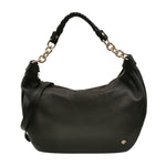 Caleidos Borsa a Spalla Donna in Pelle Nera con Manico ad Intreccio e Catena