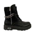 Cult Young Anfibio Bambina in Ecopelle Nera con Cuori e Cerniera