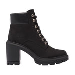 Timberland Stivaletto Donna in Nabuck Nero con Tacco Largo Alto 100mm Allinghton Heights Mid Lace Up