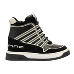 Fornarina Daisy Sneakers Alta Donna in Pelle e Camoscio Nero con Zeppa Alta 80mm