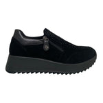 Enval Soft Mocassino Donna in Camoscio Nero con Strass e Zip