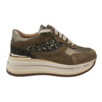 Keys Sneakers Platform Donna in Pelle e Camoscio Tortora Oro