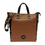 M Brc Borsa a Mano Grande Donna Linea Animalier in Pelle Nero Cognac con Tracolla