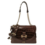 M Brc Borsa a Spalla Donna Linea Millebolle in Pelle Marrone Cocco con Patta e Catena