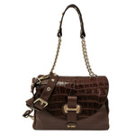 M Brc Borsa a Spalla Donna Linea Millebolle in Pelle Marrone Cocco con Patta e Catena