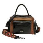 M Brc Borsa a Mano Donna Linea Obona 3 in Pelle Nero Cognac con Doppia Tracolla