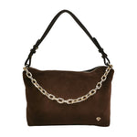 Caleidos Borsa a Spalla Donna in Camoscio e Pelle Marrone con Catena Oro e Manico Regolabile