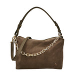 Caleidos Borsa a Spalla Donna in Camoscio e Pelle Tortora con Catena Oro e Manico Regolabile