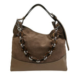 Caleidos Borsa a Spalla Donna in Pelle e Camoscio Tortora con Catena e Manico Regolabile