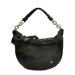 Caleidos Borsa a Spalla Mezzaluna Media Donna in Vernice Nera con Tracolla