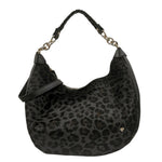 Caleidos Borsa a Spalla Grande Donna in Pelle Nera con Stampa Leopardata e Tracolla