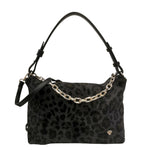 Caleidos Borsa a Spalla Donna in Pelle Nera con Stampa Leopardata e Catena Oro