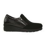 Susimoda Mocassino Donna in Camoscio e Vernice Nera con Mini Strass e Zip Laterale