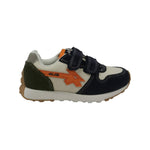 4US Sneakers Bambino in Pelle e Camoscio Beige Blu con Doppio Strappo