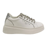 Gaelle Sneakers Donna in Pelle Bianca Argento con Lacci a Strass