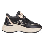 Janet&Janet Sneakers Donna in Pelle Nera con Inserti Beige