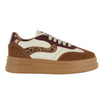 Janet&Janet Sneakers Platform Donna in Pelle e Camoscio Cognac con Inserto Leopardato