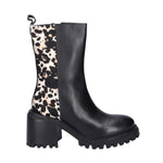 Gio+ Stivaletto Donna in Pelle Nero Animalier con Tacco Largo Alto 90mm