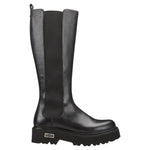Cult Stivale Alto Donna in Pelle Nera con Elastico in Tessuto Laterale