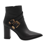 Albano Tronchetto Donna in Pelle Nera con Fibbie Oro e Tacco Largo Alto 90mm