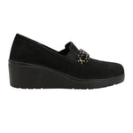 Melluso Mocassino Donna in Camoscio Nero con Dettaglio Oro e Zeppa