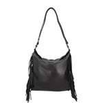 Tosca Blu Borsa a Spalla Grande Janet in Pelle Nera con Frange