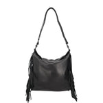 Tosca Blu Borsa a Spalla Grande Janet in Pelle Nera con Frange