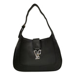Gaelle Borsa a Spalla con Logo Frontale in Ecopelle Nero da Donna