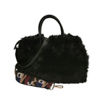 M Brc Borsa a Mano Piccola Donna Linea Glam in Pelliccia Sintetica Nera con Doppia Tracolla