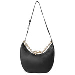 Gaelle Borsa a Tracolla Grande Mezzaluna in Ecopelle Nera con Logo Lettering