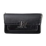 John Richmond Borsa a Tracolla Donna in Ecopelle Lucida Nera con Logo e Catena Argento