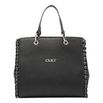 Cult Borsa a Mano Donna Yoko in Ecopelle Nera con Rouches e Tracolla